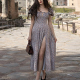 Women's Long-Term 2025 Women's Dress New Dress Summer Short-Sleeved French Fresh Floral Dress Square
