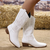 Embroidered High-Heeling Boots Girls Autumn And Winter Coarse And Boots Net Red Knight Boots Pointed West Cowboy