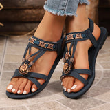 Flat-Bottomed Flowers Roman Large Size Women's Sandals Beads Tight With Light Beach Cool