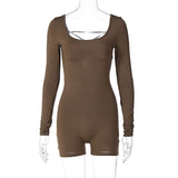 Zingj Women's Spring And Summer Long Sleeve U Collar Tie Hollow Out Open Back Tight Sports Yoga