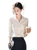 Light Luxury Polo Collar Long-Sleeved White Shirt Lady Design Spring And Autumn Unique Special Beautiful Shirt