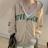 Letter Embroidery Oversized Zip Up HoodieOutfit