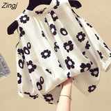 Off Shoulder Women Blouse Spring Summer Short Sleeve OL Chiffon Shirt Streetwear Vintage Print Hollow Out Top Mujer De