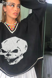 Harajuku Skull Print Y2K Loose Autumn Winter Sweater Women Pullovers Casual Knitwear Jumpers 2023 Korean Sweaters