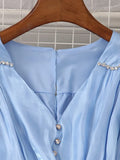 Women Beading Party Dress Vintage V-Neck Short Puff Sleeve High Waist Ruffle Draped Robe Vacation Beach Vestidos 2023