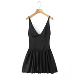 Satin Deep V-neck Strap Mini Dress- Outfit