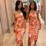 Zingj Women's Summer 2024 New Fashion Print With Open Back Strap Slim Sling