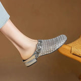 New Super Fire Silver Bag Head Cool Slippers Women's Summer Wearing Flat Bottom Half Slippers High-End Breathable Hole