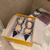 New Fashion Pointy Bow Water Drill High Heels Silk Stumbling Buckle Fine Women Sandals