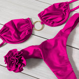 Multi-Color Solid-Colored Breast-Plate Three-Point Low-Rise Bikini Sexy 2025 New Split Swimsuit
