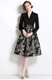 Dress Women's Autumn New Light Luxury Niche High-End Feeling Deep V-Neck Splicing Of The Flowers Showing Thin And Fluffy Long