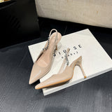 Heels 2025 Spring New Sexy Night Club Pointed Women's Single Shoes With Shallow Mouth Water Drill Bag Head