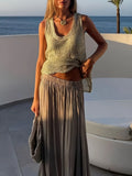 New Set Hollow Knitted Knitting Summer Vest Loose Sleeveless Vest Sexy V-Neck Top