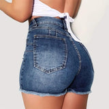 Washed Elastic Ripped Denim Women's