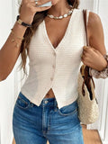 Leisure New Simple V-Neck Three Buckle Lady Vest T-Shirt