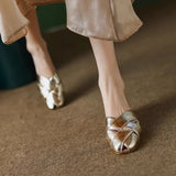 Tou Half Slippers Female Summer Women Wear Full Leather Square Head Sandals Low Heel Thick Soft Leather Muller