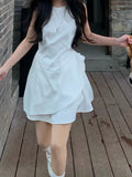 And White Iris Solid-Colored Vest Dress Woman Design Feeling Small Gentle And Comfortable Sleeveless Casual Dress