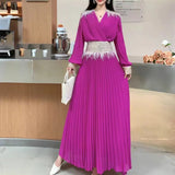 Niche Dress Women's Autumn Dress French Heavy-Bred Celyt Splicing V-Neck Lantern Sleeves To Close The Waist Su Hundred Folded