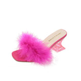 Summer New Hairy Banquet High Heels Female Fine Heel Sexy Casual Cool Slippers