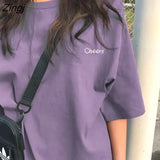 Women Short Sleeve T-shirts Loose Casual Letter Embroidery O-neck Korean Style Fashion All-match Student Streetwear Ulzzang