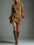 High-End Women's Retro Collar Imitation Leather Short Dress Autumn And Winter New Long-Sleeved Short