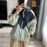 Contrast Color Outerwear Patchwork Harajuku Coats Baseball Thin Pleated Chaquetas Oversize Bomber Hooded Jackets