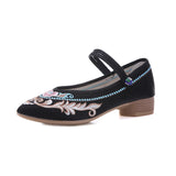 Zingj Grain Sole, Pointed Shoes Single Square Heel Fashionable Low Heel Embroidered Cloth Shoes, Retro Plate Buckle Embroidered Cloth Shoes Women's