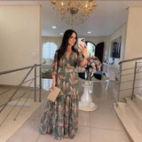 Women's Summer New V-Neck Fashion Elegant Print Long Dress Dress