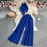 Zingj Suit Female Ins Pure Desire High Sense Hanging Neck Exposed Back Strap Waist Jacket High Waist Hanging Feeling Wide Leg