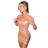 Spice Girls One-Word Shoulder Sexy Suspension Dress Fashion Temperament Fish Bone Waisted Waisted Waist Dress