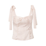 Zingj Women's Summer 2023 New Sexy Hot Girl Low Strapless Stripe Lace-Up French Court Sleeveless