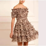 Off-shoulder Floral Printed Ruffles Mini Dress- Outfit