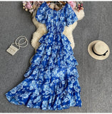 Floral And Haffin Dress Women's New Summer Bubble Short Sleeves To Close The Waist Thin Holiday High-End Cake