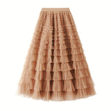 Yarn Lotus Leaf Side Temperament Skirt Women's Dress 2025 Spring And Autumn New Famous Woman Long Dress Thin Cake Skirt