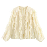 Women's Dress 2025 New Fashion Design Feel-Sensitive Leaf Folded V-Neck Shirt