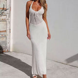 Beach Hoodie Hanging Neck Sexy Low Chest Bare Back Knitted Long Sunscreen
