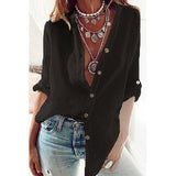 Street Hipster Pure Color Cotton Sleeves Loose-fitting V-neck Long Women's