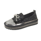 Pine Cake Single Shoes Women's Spring And Autumn New Fashion Thick Bottom Water Drill Bow Bow Korean Version Of Pedal Pedalle Lefu