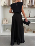 Women's Fashion Set Round-Neck Sleeveless Top 100-Fold Broad Leg Trousers Two-Set Casual