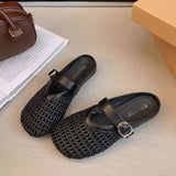Woven Hollow Bag Head Cool Slippers Women 2025 New One-Word Single Shoes Casual Hole