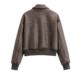 Zingj New Women's Casual Imitation Leather Loose Short Jacket