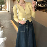 Yellow Knitted Cardigan Women 2025 Spring New Self-Cultivity Temperament Gentle Thin Simple Sweater