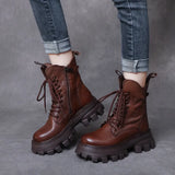 Layer Of Cow Skin Leather Pine Cake Foam Thick Base Lightweight Martin Boots Women Autumn And Winter Engren Wind Height Locomotive Boots Single