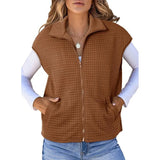And Autumn Explosion Women's Collar Zipper Vest Waffge Pocket Sweatshirt Sleeveless Coat