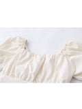 New Women Simple Cropped Tops Pleated Slim Sexy Female Long Puff Sleeve Bandage Bow Square Collar Vintage All-match