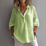 New Solid Color Leisure Loose Size V Collar Long Sleeve Top Shirt