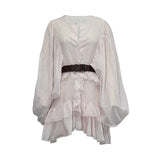 044 Spot 2025 Autumn New Women's Fashion Personality Solid Color French Long Sleeve Chiffon Wrinkle