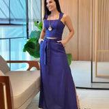 Zingj New Solid Color Crop Sling Top High Waist Half Skirt Suit Girl-Outfit