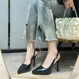 Leather High Heels Women 2025 Summer New Fine Heel Sexy Temperament Does Not Tired Feet Waterproof Table Behind The Empty Head