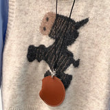 New Vest Sweet And Cute Cartoon College Style Knitted Winter Round Sweater Collar Sweater Bottom Shoulder